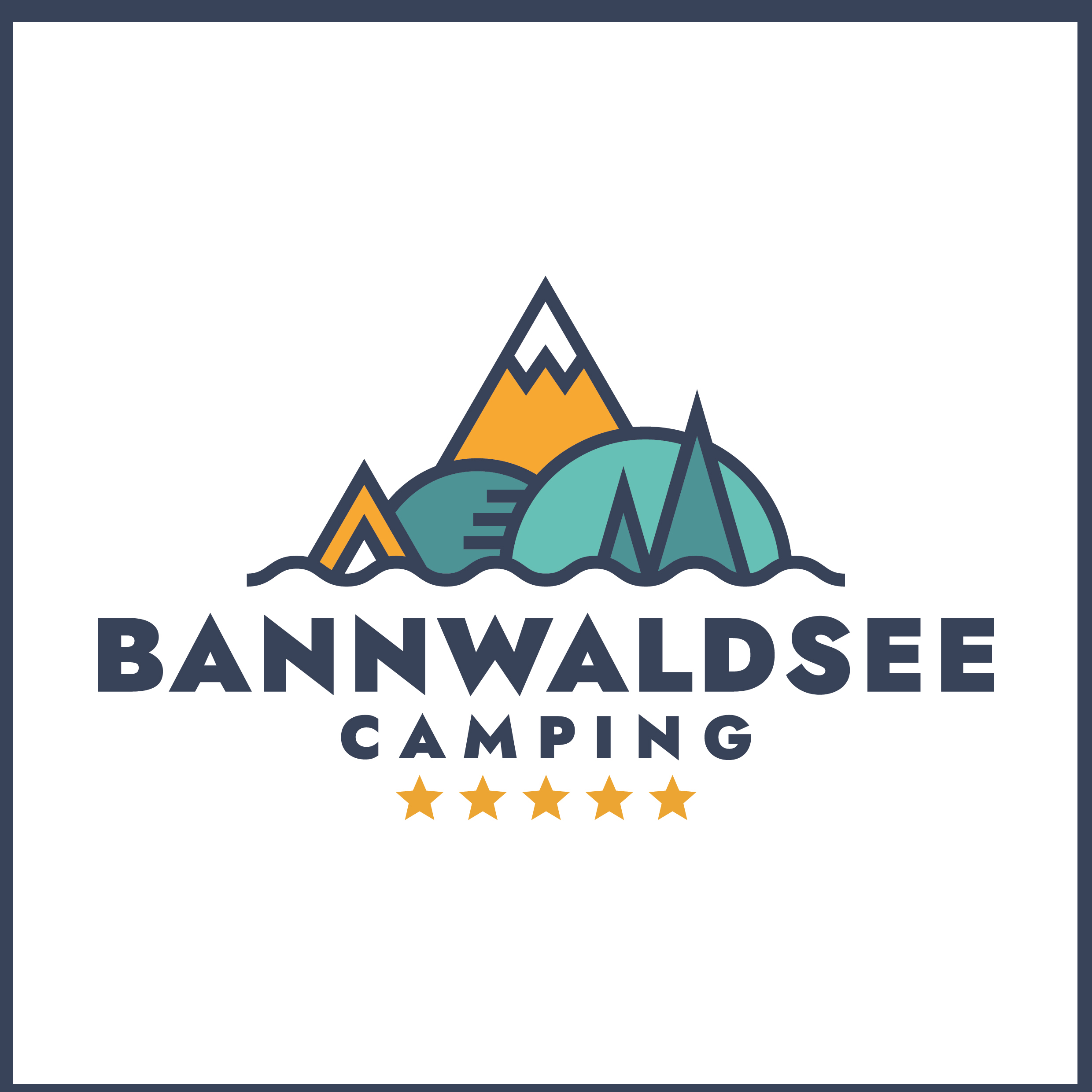 Bannwaldsee Camping Logo mit Bergsymbol und Sternen