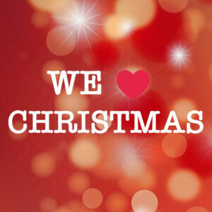 Rotes Weihnachtsmotiv mit Text und Herz